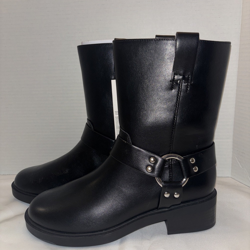 The Drop-Lilith Black Faux Leather Boots Women's 8.5- Moto Biker Style New